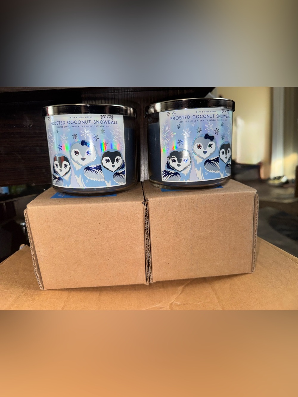 2pc Bath & Body Works Frosted Coconut Snowball 3-Wick Candle